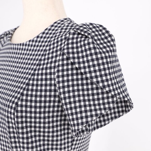 CALVIN KLEIN Navy Gingham Check Tulip Sleeve Sheath Dress Size 6 - Picture 6 of 8